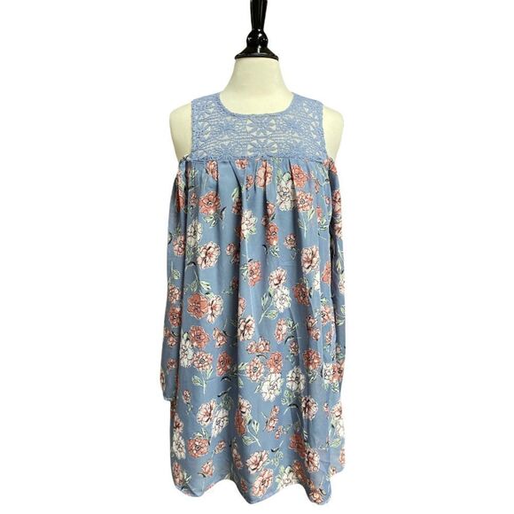 Bebop Periwinkle Floral long Sleeve Cold Shoulder Dress NWT - Picture 1 of 7